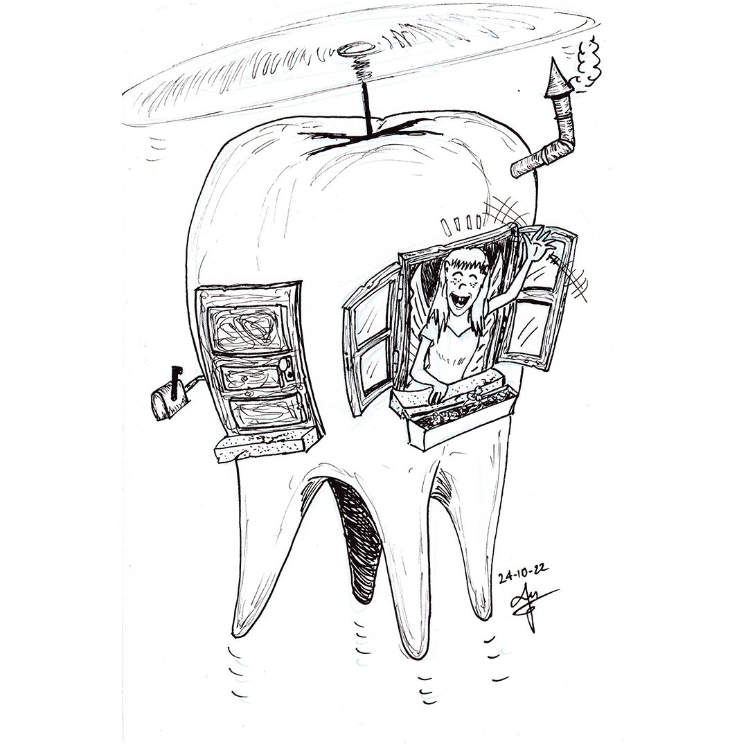 Tommyllus's tweet photo. Inktober day 24: the tooth fairy in her tooth house! #fairy #toothfairy #fantasydrawing #fantasyart #inktober2022 #inktoberday24 #blackandwhite #inkdrawing #illustratorontwitter #illustration https://t.co/sI0uNvNMcO