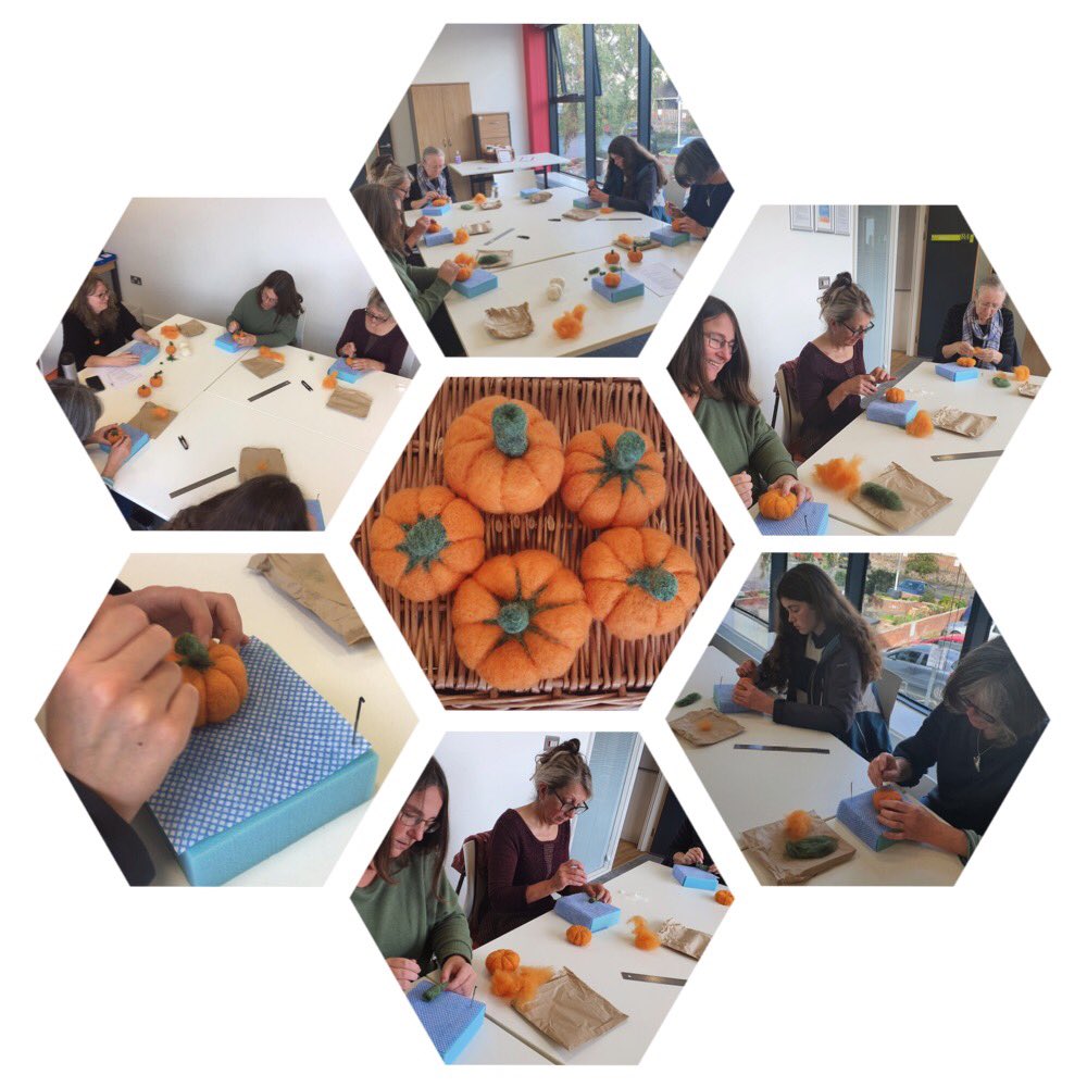 Spent a lovely morning teaching a needle felted pumpkin workshop for @CreativeCullom1 at @Hayridge . Everyone did so well … what a fantastic bunch of pumpkins they made! 
Well done all! 👏👏👏🎃

#needlefelt #craftcourses #pumpkinworkshop #Cullompton