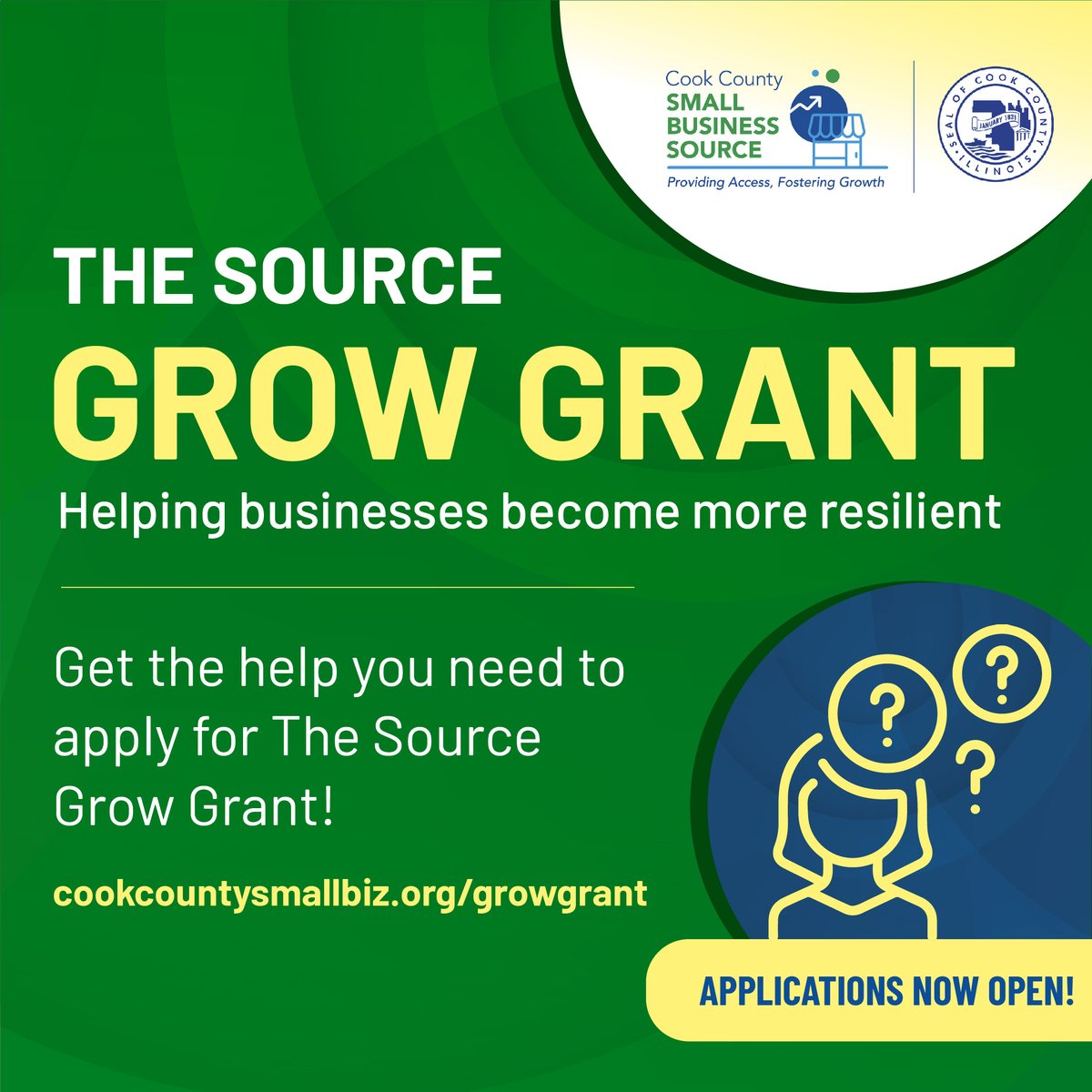 Are you a small business in #CookCounty that's been impacted by the pandemic? The Small Business Source Grow Grant provides $10,000 grants to foster recovery and resiliency, helping small businesses thrive. Learn more at cookcountysmallbiz.org/growgrant Applications close 10/31