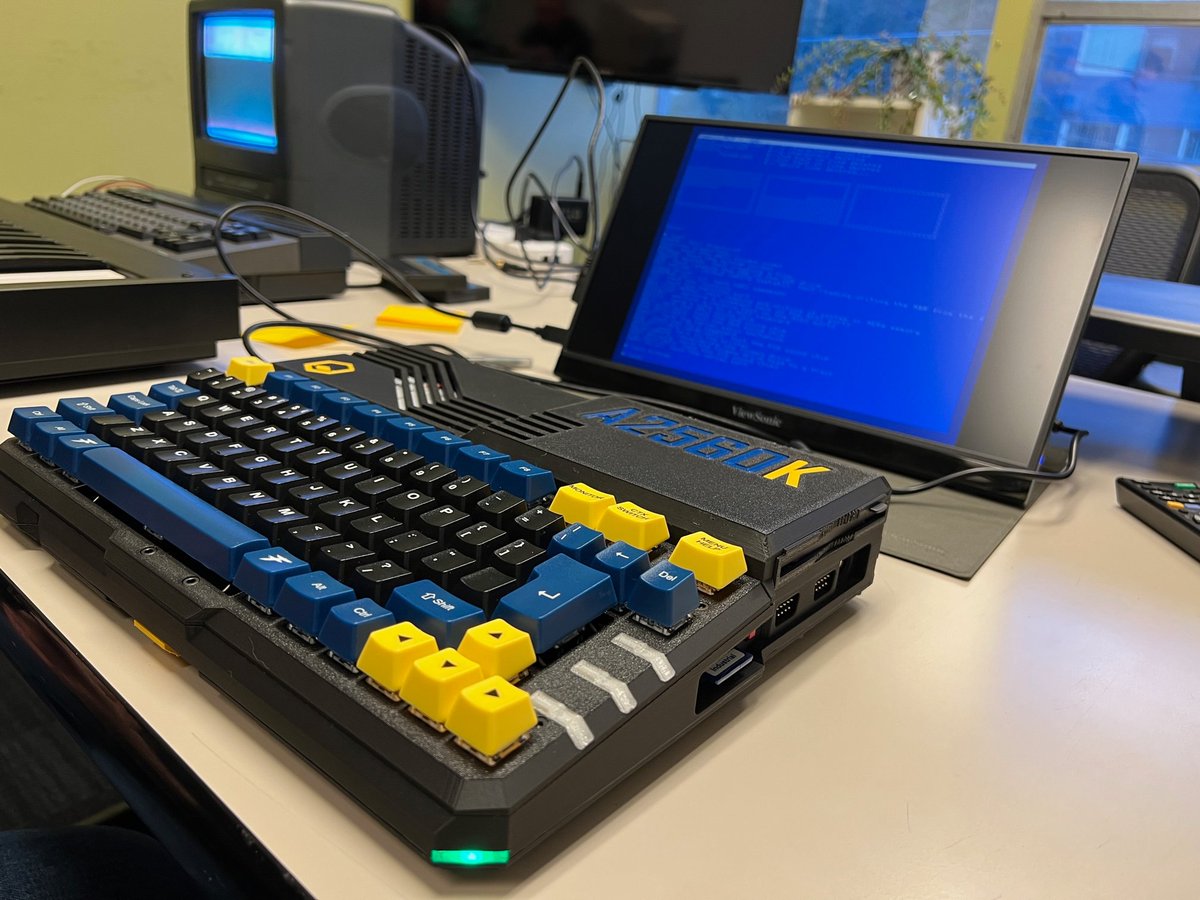 AmigaL0ve's tweet photo. SEA-CCC Meet #49 last night in Seattle had the following in attendance: 

- C128DCR with GEOS 128 2.0 (1581, REU) + CMD's Heavenbound
- Brand new and impressive A2560K Foenix! 
- Beautiful Yamaha CX5M “music computer” with synth keyboard integration. 

Good times! https://t.co/IWUVwYxIA7