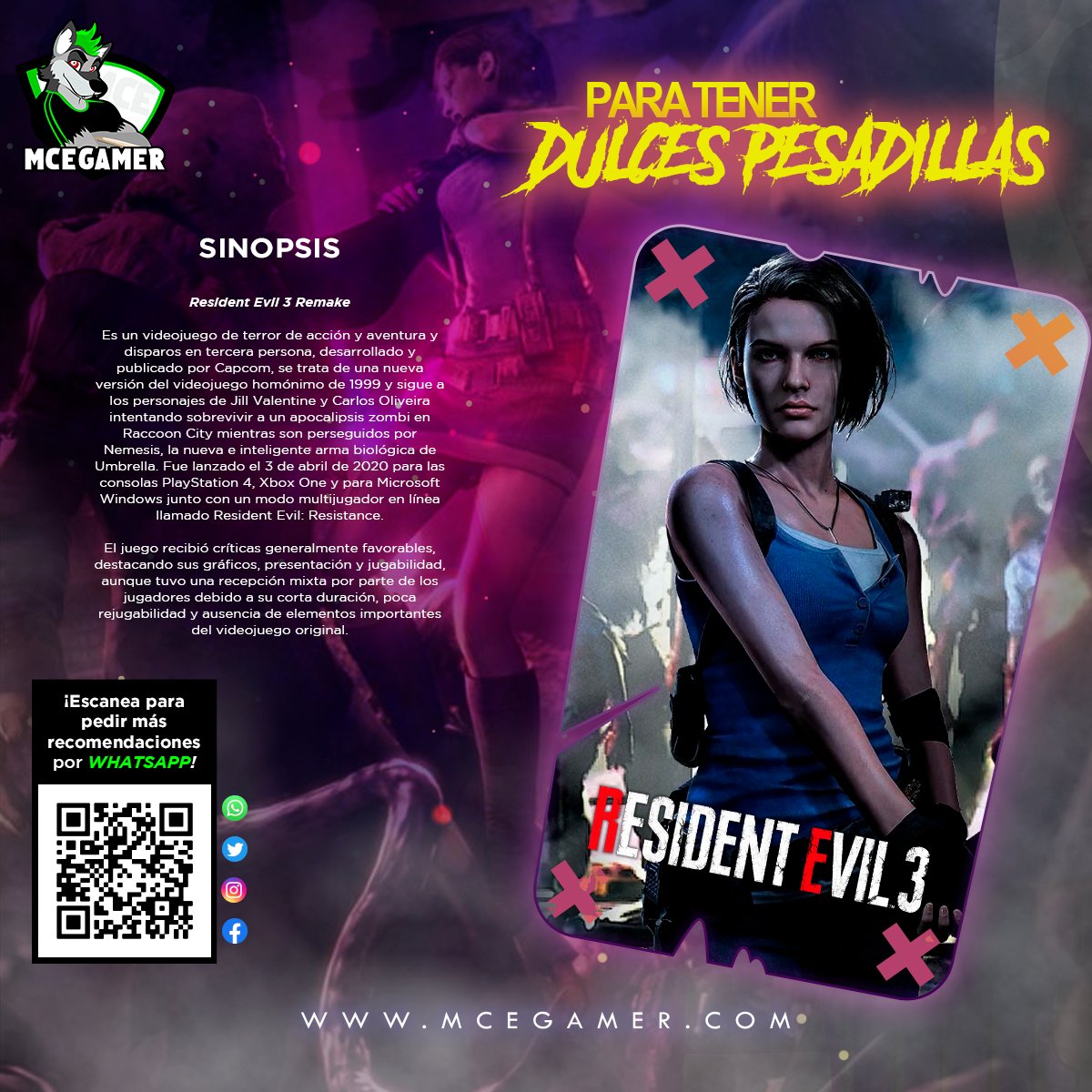 MCE_Gamer's tweet photo. #resiidentevil ha sido un parteaguas en la industria del videojuego como en el género del terror. ¿A cuantos les sacó unos grititos? 😧🧟‍♀️#residentevil3remake
Ponte en sintonía con #Octubre #paratenerdulcespesadillas https://t.co/cq9JR7GSf2