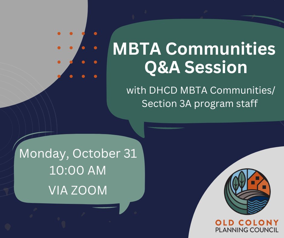 Join OCPC &amp; DHCD MBTA Communities staff for a webinar  technical in nature and intended for local planning staff or board members that are actively working on Section 3A compliance. Get the most updated information with time for Q&amp;A.
 
Register in advance: bit.ly/3TNtr7M