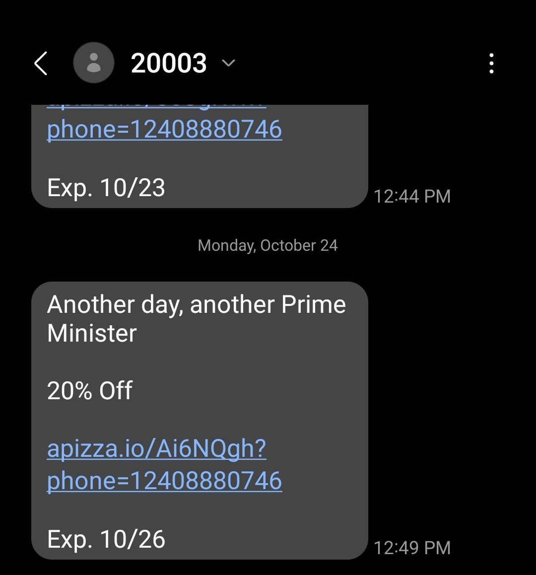 corporalmanny's tweet photo. &amp;pizza is NOT holding back with their promo texts... https://t.co/BbwFs5QhPW