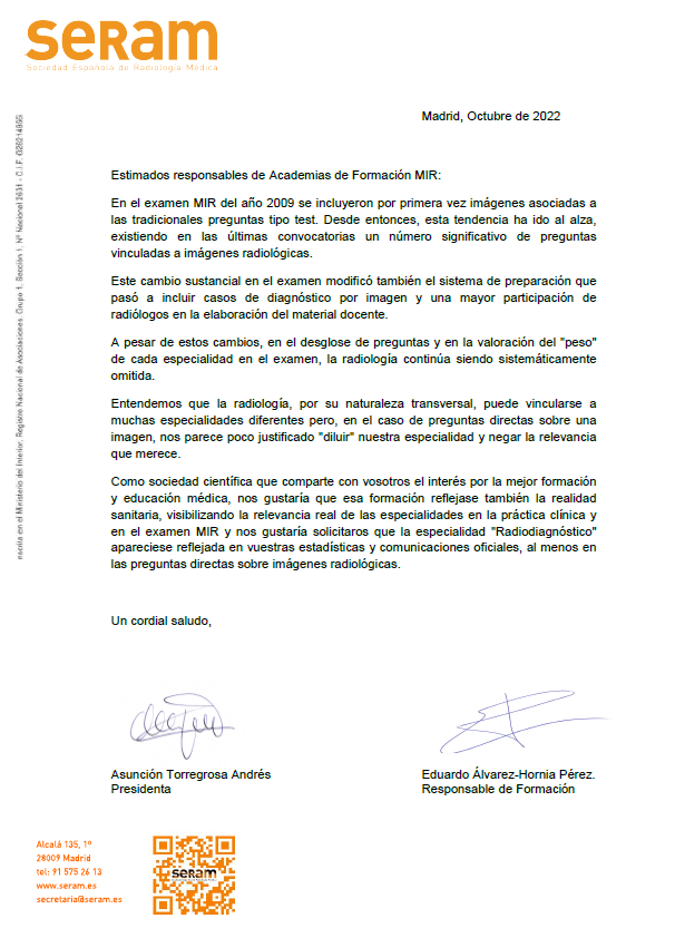 👉Desde la #SERAM reivindicamos #Radiología como especialidad independiente en la preparación del examen #MIR

📲Hemos contactado con las academias de formación MIR solicitando que nuestra especialidad  aparezca en las estadísticas y comunicaciones 
 
▶️bit.ly/3TTbvc6