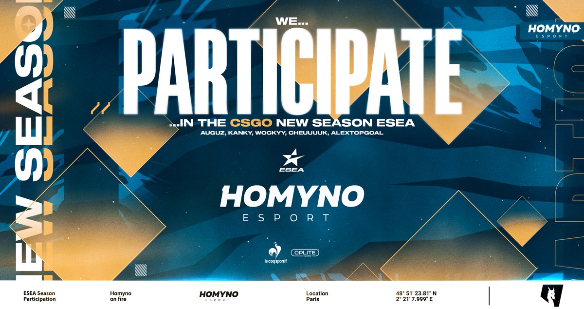 🐉 La Team Homyno participera une nouvelle fois à la ligue #ESEA Main sur #CSGO !

Premier match dès mercredi, on est prêt à vivre une saison riche en émotions... 👀

#HOMYNONFIRE 🔥