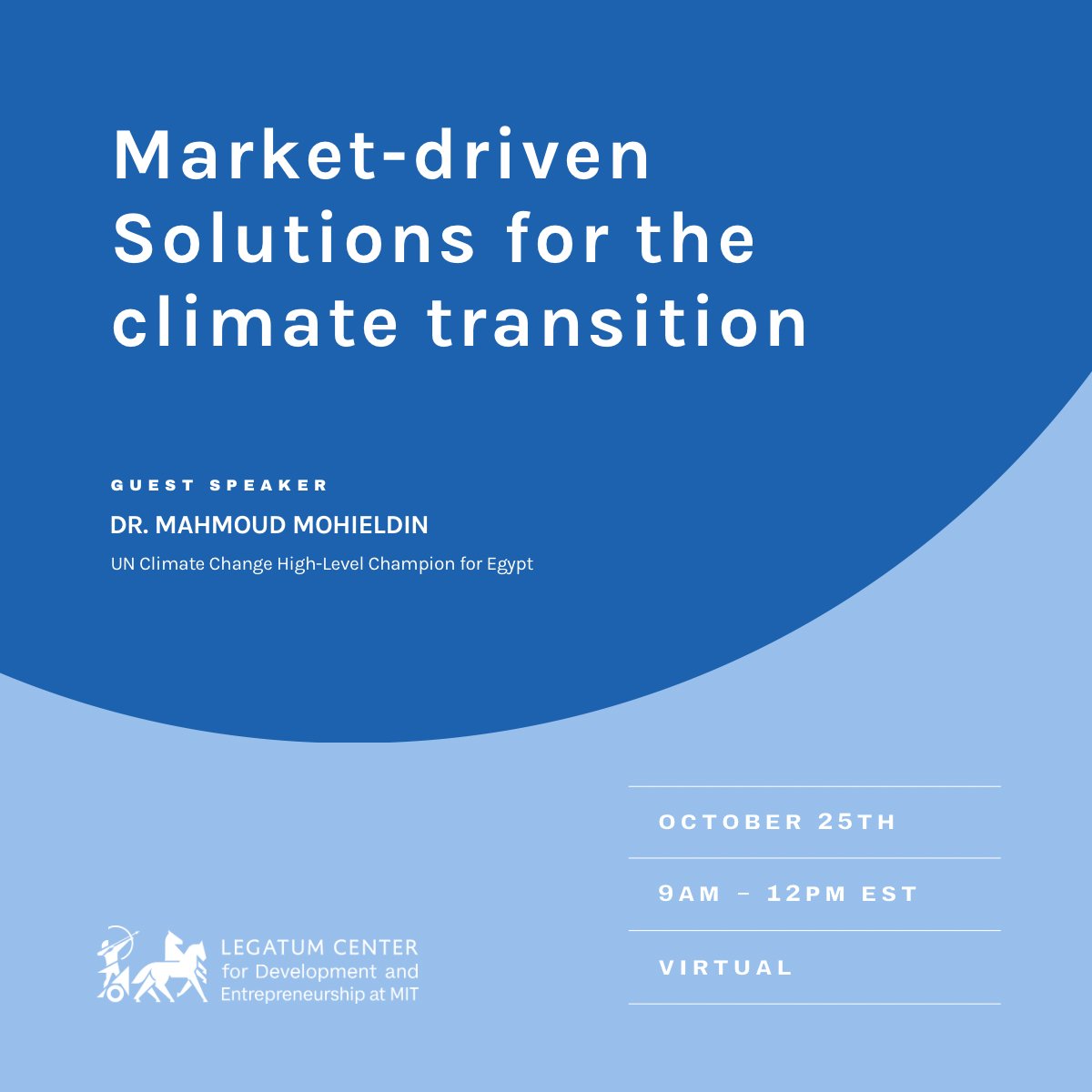 We are excited to be hosting a round table discussion around the Role of Innovation-Driven Entrepreneurship in the Climate Transition with a focus on growth markets alongside special guest speaker Dr. Mahmoud Mohieldin @UNenvoyMM. #climatechange #innovation