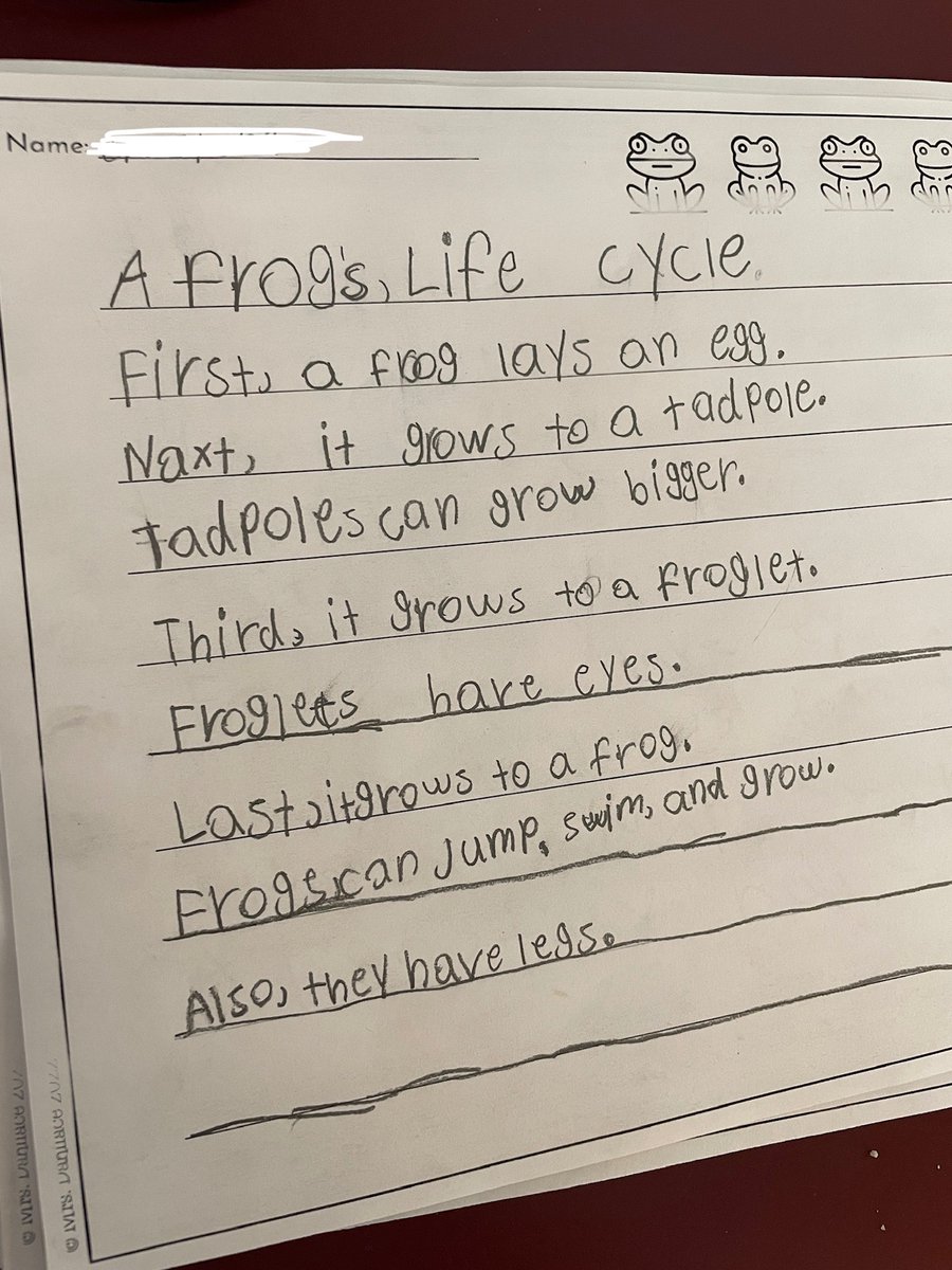 MrsDahl_ELD's tweet photo. Today we finished a unit on 🐸- Look at what our @KenwoodElementa Level 1-2 MLs can do!! They can read &amp; write a paragraph about a frog’s life cycle 😍

Words ➡️ Scaffolded Sentence Writing ➡️ Paragraphs https://t.co/k8IPQPvTrR