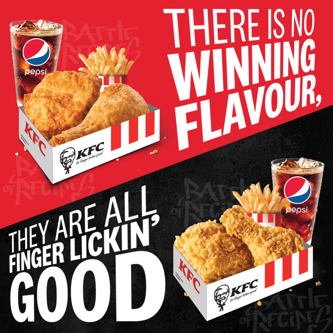 With KFC, there’s not just ONE winning flavour... because they’re ALL finger linkin’ GOOD!

Grab a Meal Deal for lunch in your favourite KFC flavour and ring in lunchtime the right way with KFC!

#KFC #KFCJamaica #BattleofRecipes #KFCMealDeal #Lunchtime #FingerLickinGoodFlavour