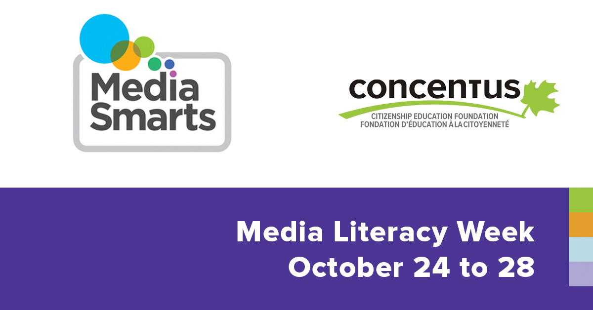 October 24 to 28 is Media Literacy Week.
Wednesday October 26 is Media Literacy Day.
Our friends <a href="/MediaSmarts/">MediaSmarts</a> have great resources for teachers!   mediasmarts.ca
#MediaLitWk #medialiteracy #Concentus #CitizenshipEducation
#Teaching #EdChat #saskedchat #SaskEd