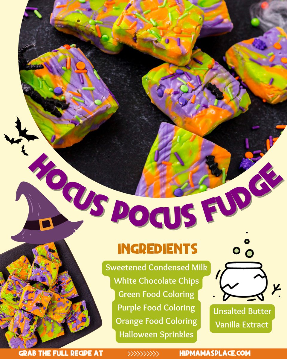 Seriously, guys these are sooo good and perfect #Halloween: try my Hocus Pocus Fudge #recipe!😋👻🎃 GO HERE: bit.ly/3RP2aAn #HocusPocus2 #dessert #easyrecipes #Halloweenparty #trickortreat #HipMamasPlace #desserts #foodblogger #HalloweenCountdown #feedfeed #HocusPocus
