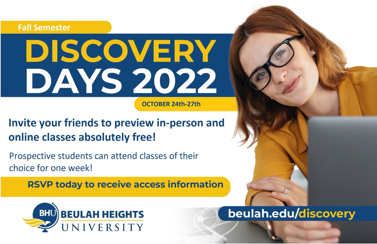 Here is an opportunity to attend one week of classes for free at Beulah Heights University. Look up the flyer for details and then RSVP.