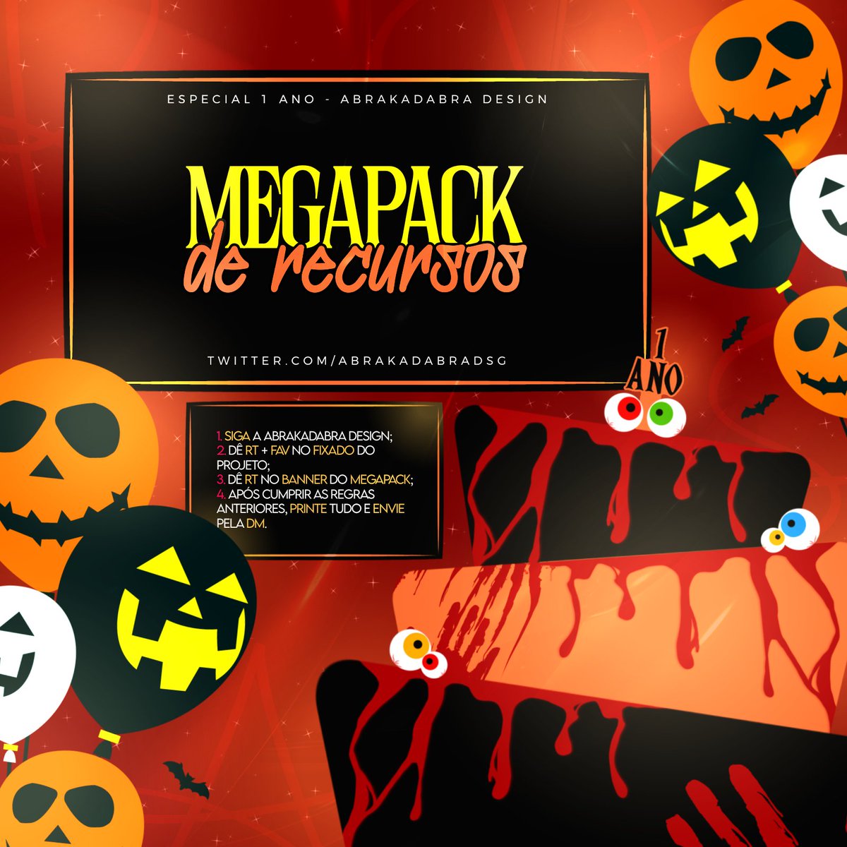 melidsgn's tweet photo. 🎩 | MEGAPACK DE RECURSOS — ESPECIAL 1 ANO DA ABRAKADABRA 🎃

Para ter acesso ao megapack, siga as regras:

• Siga o projeto;
• RT + FAV no FIXADO do projeto;
• RT + FAV aqui;
• Enviar prints comprovando que cumpriu as regras, na DM. https://t.co/grNnnKf8Ci