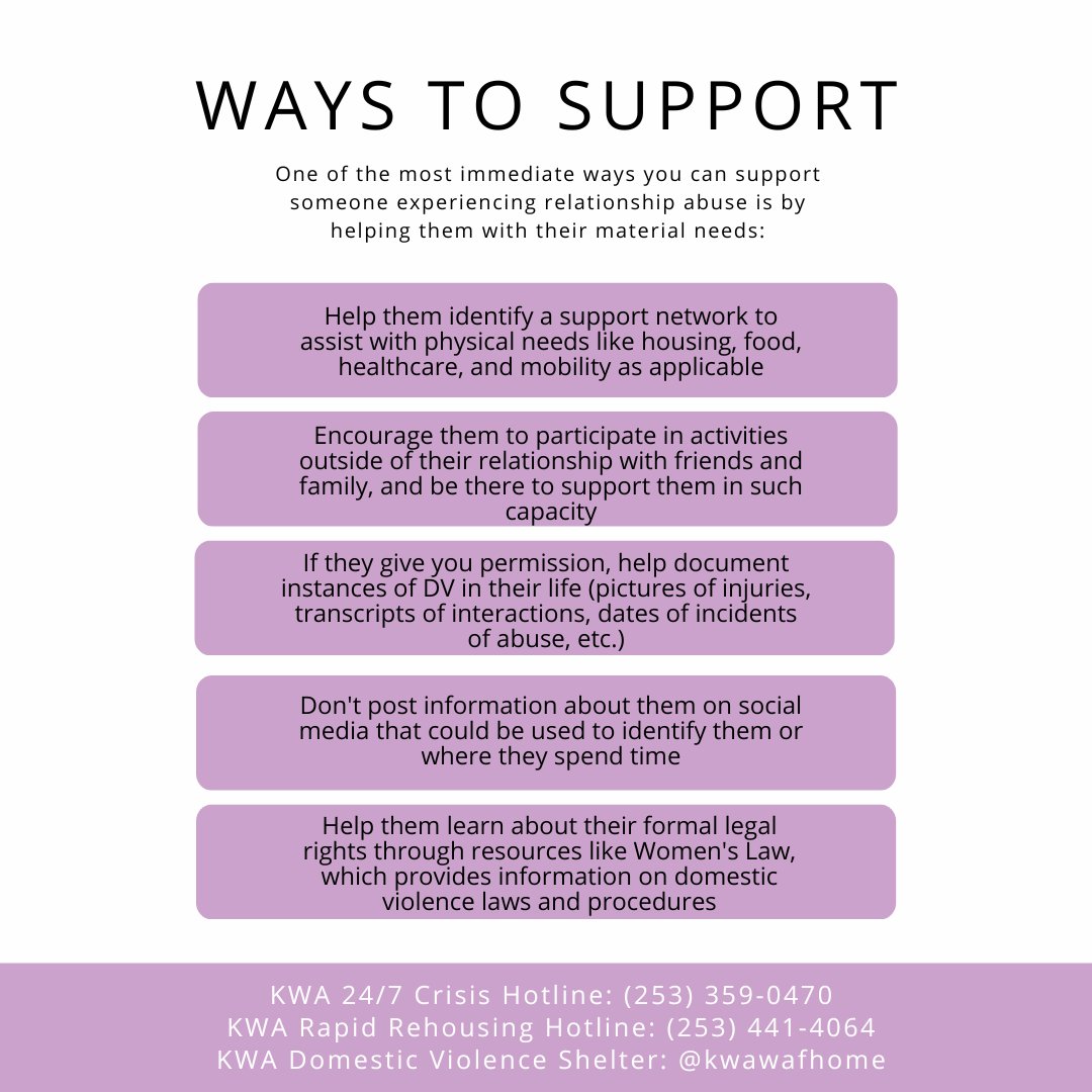 KWACares's tweet photo. If a friend, family member, colleague or neighbor confides in you that they are experiencing domestic abuse, there are ways you can help. You can provide essential emotional and material support by: https://t.co/4GJqL3qJmF https://t.co/ywWxZh75Ch