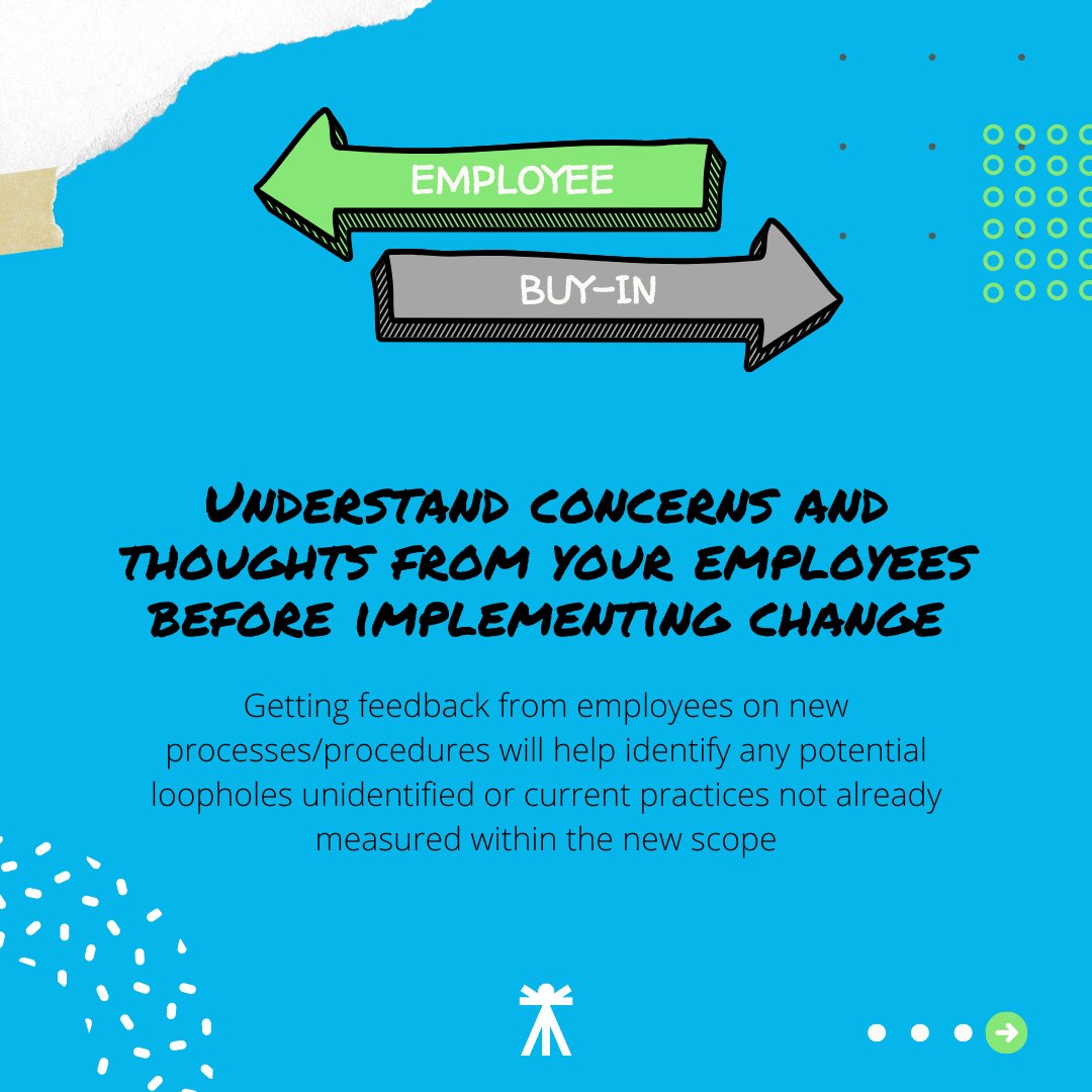 Buy-in from employees is a necessary step in managing organizational changes. Additionally, buy-in may also share new information not already considered during the initial strategizing sessions! 
#BuyIn #ChangeManagement #ThursdayThoughts