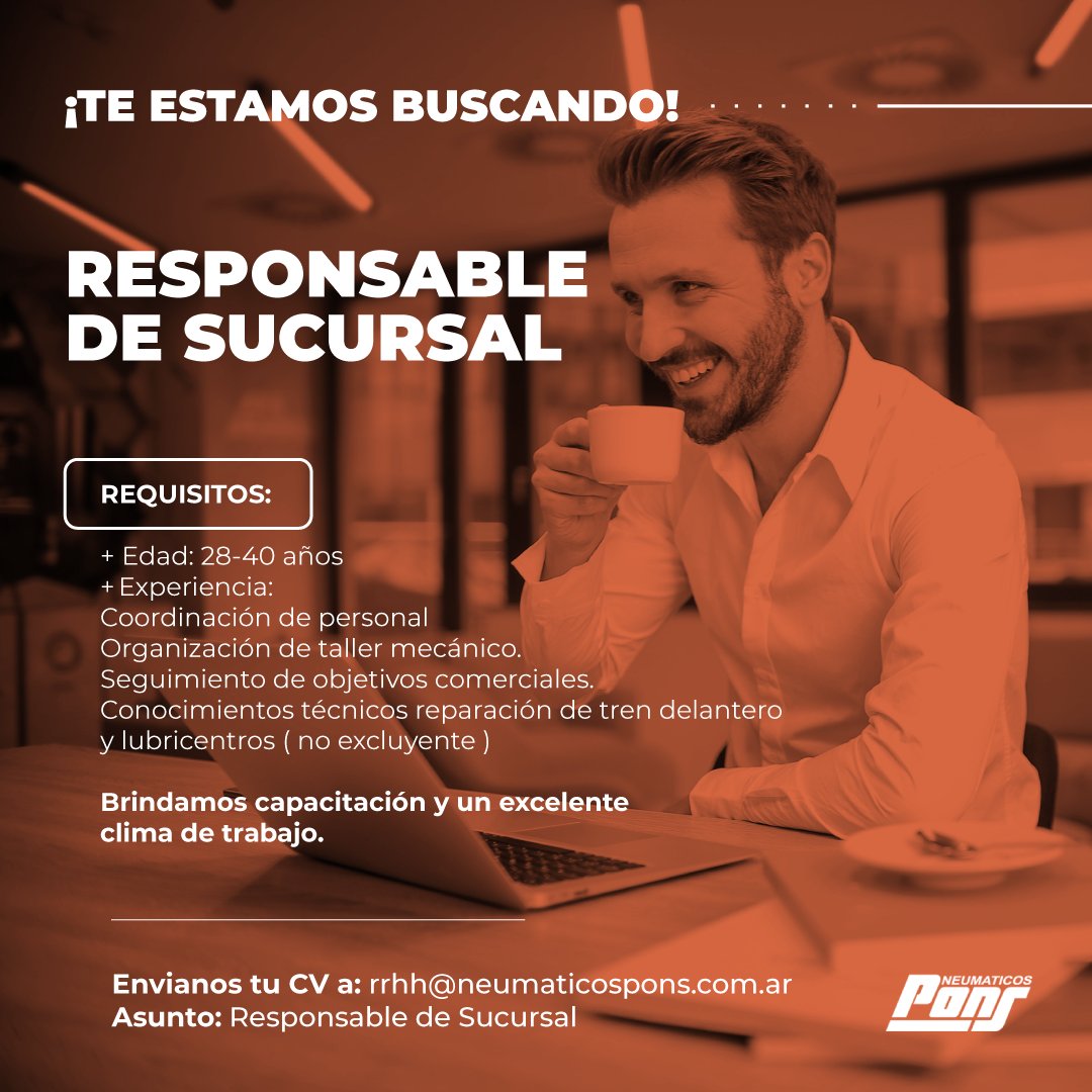 neupons's tweet photo. Te estamos buscando‼️‼️
Responsable de sucursal👩💻
✅Si querés ser parte de nuestro equipo enviar cv: rrhh@neumaticospons.com.ar https://t.co/1CER8PgVSJ