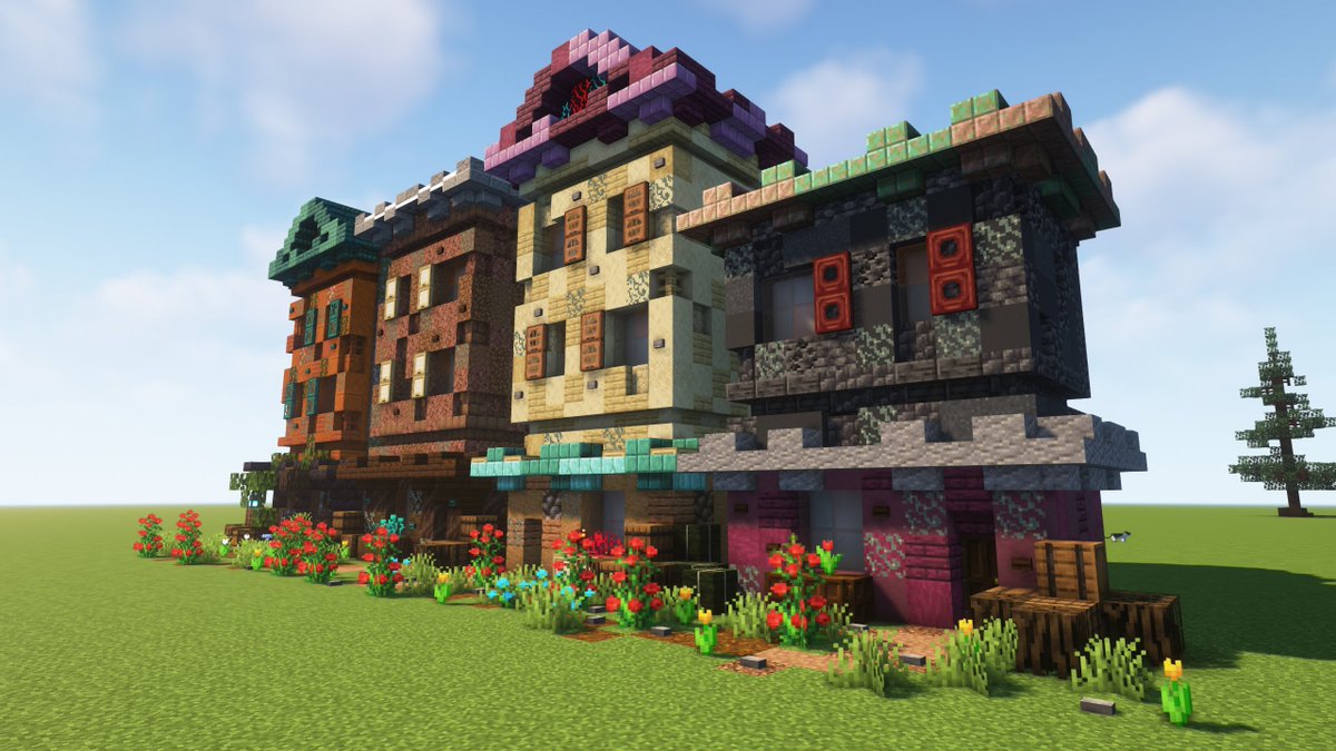mannersd's tweet photo. Back with a #Minecraftbuilds Monday post. We have been working on some more buildings with some interesting block choices.

So far I am happy with them but I do feel I need more variety in height and depth, and maybe some different windows could help a lot. https://t.co/28TOWXSotV