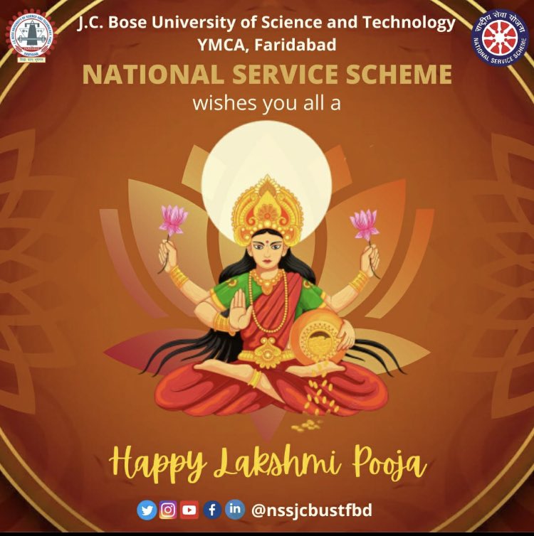 nssjcbust's tweet photo. We pray Maa Laxmi Bring joy to you and your loved ones. May the Divine blessings Of Maa be with you always.

NSS Cell - J.C. Bose University wishes you a very happy ‘Maa Lakshmi Pooja’ ✨ https://t.co/jVGmlKQVws