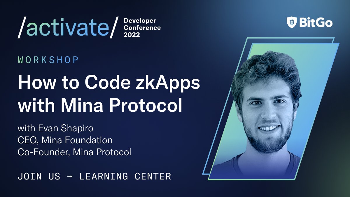 ActivateDevs's tweet photo. #ActivateDevCon Workshop: How to Code zkApps 

Join @evanashapiro and learn how to Code zkApps with Mina Protocol.

Register and save your seat: https://t.co/4ciClmvX2f

@MinaFoundation https://t.co/SM6jw9kS2g