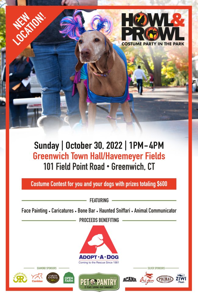 Join us for the annual Howl &amp; Prowl event in Greenwich, Connecticut to benefit <a href="/AdoptADogInc/">Adopt-A-Dog</a> on Sunday, Oct 30th! RT <a href="/News12CT/">News12CT</a> <a href="/GreenwichTime/">Greenwich Time</a> <a href="/GreenwichPatch/">Greenwich Patch</a> <a href="/959thefox/">95.9 THE FOX</a> <a href="/NBCConnecticut/">NBC Connecticut</a> <a href="/tsizemorepix/">Tyler Sizemore</a> <a href="/GWCHFreePress/">Greenwich Free Press</a> <a href="/GreenwichCTOFS/">Town of Greenwich CT</a> <a href="/INGreenwich_CT/">IN Greenwich</a>