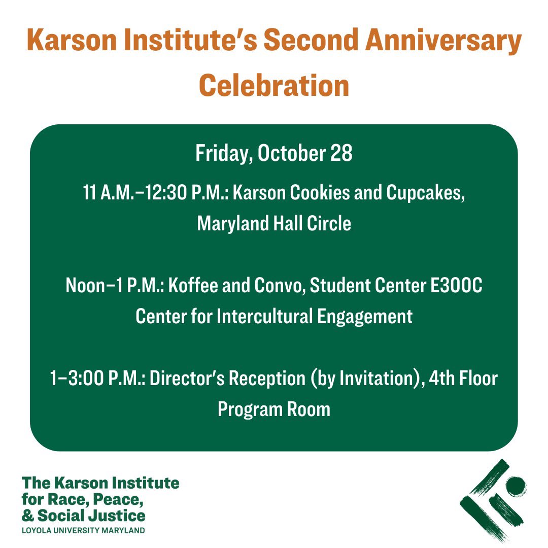 karsoninstitute's tweet photo. Join us this Friday to celebrate the Karson Institute’s Second Anniversary!!! @LoyolaMaryland @kayewhitehead https://t.co/S0iuCRNCWK