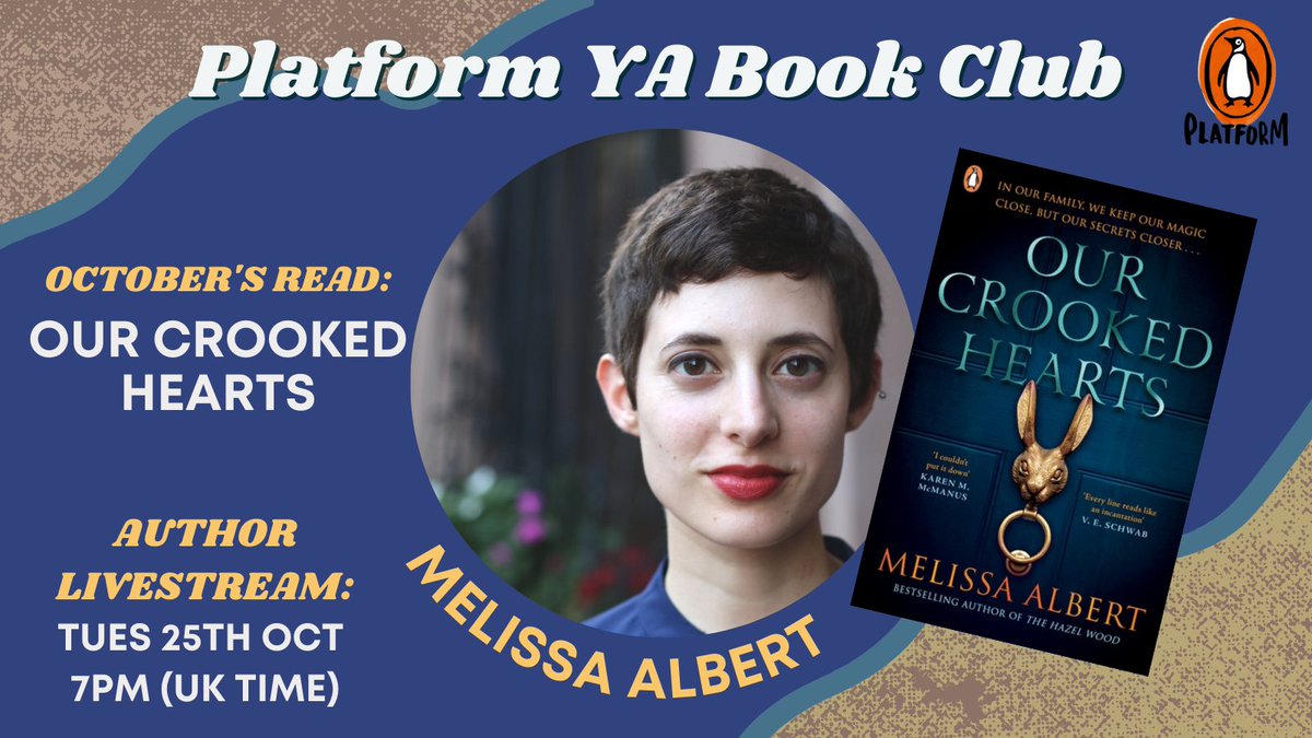Tomorrow is the Penguin Platform book club livestream!  We'll be joined by bestselling author <a href="/mimi_albert/">Melissa Albert on hiatus</a> to discuss their latest book - the witchy, spooky season appropriate OUR CROOKED HEARTS. Join us here: youtu.be/fDf3B92jp9o