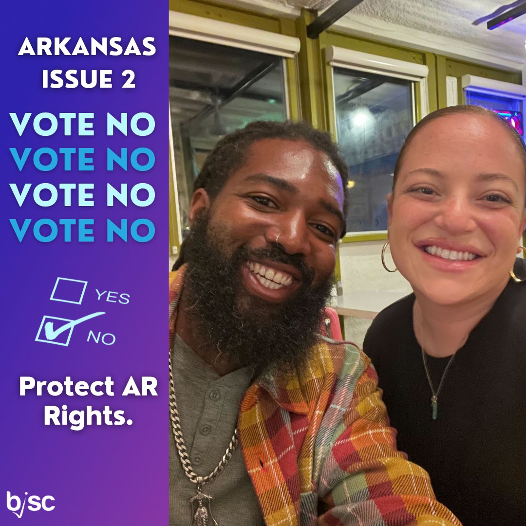 BallotStrategy's tweet image. Attention Arkansas! Your right to #DirectDemocracy is on the ballot this November &amp;amp; early voting starts TODAY! 
⁠
BISCuits Gina Moore and Brad Christian-Sallis (@canthisbluv) are on the ground in Arkansas this week urging voters to vote NO on #Issue2. ⁠

#DefendDirectDemocracy