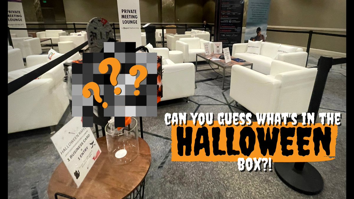 BiarriNetworks's tweet photo. Lounge #209 has a fun surprise during the #INCOMPAS show today and tomorrow that may involve some prizes! Come test your luck with our Halloween prize box, and while you're at it, say hello to our team members and see if we can help you wherever you might be in your project. https://t.co/QRjXnYG72i