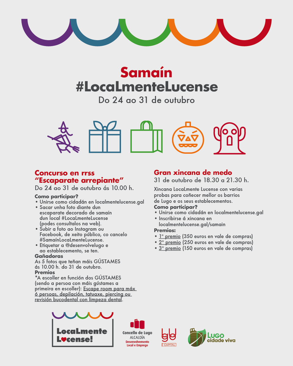 desenvolvelugo's tweet photo. 🍂🎃👻🏆📸🗺 Vive un #Samaín #LocaLmenteLucense a través do comercio e a hostalería dos #barrios de #Lugo

👉📸 𝗖𝗢𝗡𝗖𝗨𝗥𝗦𝗢 𝗘𝗡 𝗥𝗥𝗦𝗦 "𝗘𝗦𝗖𝗔𝗣𝗔𝗥𝗔𝗧𝗘 𝗔𝗥𝗥𝗘𝗣𝗜𝗔𝗡𝗧𝗘" 
👉🗺 𝗚𝗥𝗔𝗡 𝗫𝗜𝗡𝗖𝗔𝗡𝗔 𝗗𝗘 𝗠𝗘𝗗𝗢

ℹ https://t.co/WB2FpH2mdj https://t.co/m3pIx3s1gJ