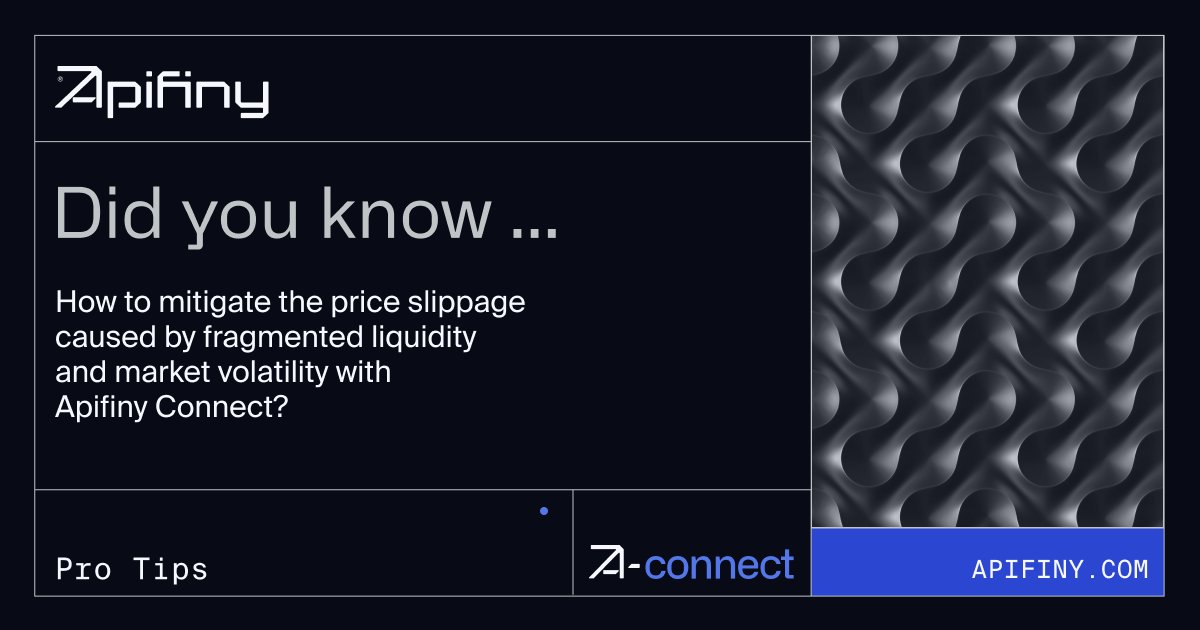 ApifinyCrypto's tweet photo. Price slippage caused by fragmented #liquidity and #MarketVolatility can compromise a strong trading strategy for institutional traders. With advanced trading features, you can mitigate #slippage and improve trade execution. 

Here are two features you can use 🧵👇 https://t.co/Z4BPkuVjr0