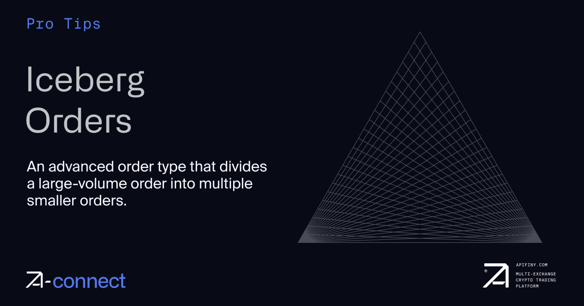 ApifinyCrypto's tweet photo. 2/ #IcebergOrder
An advanced order type that divides a large-volume order into multiple smaller orders. Available on Apifiny Connect, institutional traders can execute large-volume orders without distorting the market, thereby minimizing slippage. https://t.co/vxwE80BH9X