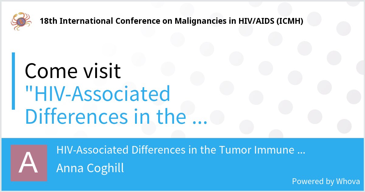 Come check out our Poster at 18th International Conference on Malignancies in HIV/AIDS (ICMH) - work done with ⁦@GitaSuneja⁩ #HIVOnc