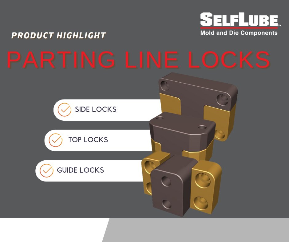 SelfLube's tweet photo. Product-Highlight-Monday:
Parting line locks for precision alignment and full control of mold sections.

See our standard sizes here: https://t.co/T22ZGcn2SN 

#SelfLube #MoldandDie #PartingLine #PrecisionDie #parts https://t.co/Gr6cNCheKb
