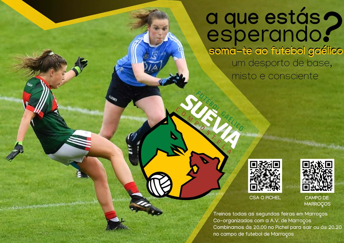 HOJE HÁ TREINO!

🏐 A que estás esperando?

Soma-te ao futebol gaélico!
Um desporto de base, misto e consciente

Treinos sempre abertos, todas as segundas feiras em Marroços 🔥

Combinamos às 20h no Pichel ou às 20:30 já em Marroços