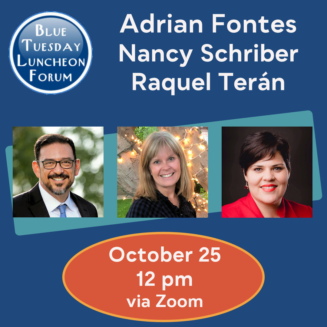BlueTuesForum's tweet photo. Tomorrow at noon, we welcome SOS candidate Adrian Fontes, MCDP Chair Nancy Schriber, and ADP Chair Raquel Terán. To join the virtual meeting, email bluetuesdayluncheon@gmail.com to receive a Zoom link. 💙 https://t.co/wE7KM6IU9w