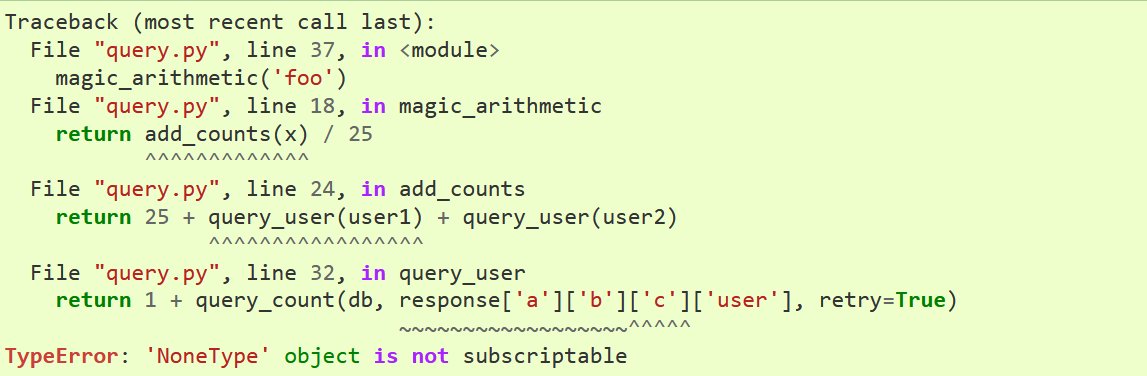 rd_rugg's tweet image. Today Python 3.11 is officially released.
Here are the main improvements you need to know:
1. Fine-grained Error Locations in Tracebacks
Python now tries to show you exactly where the problem is. It will show symbols ~~~~^^^^ where ^ brings attention to the issue.