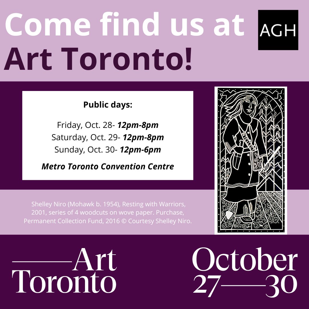 Come find #theAGH this weekend in Toronto! 🏙️ We'll have a booth set up for <a href="/ArtToronto/">𝗣𝗲𝗽𝗲</a> at the Metro Toronto Convention Centre from Thursday, Oct. 27 to Sunday, Oct. 30. Come say hey and grab your tickets here: arttoronto.ca/home/