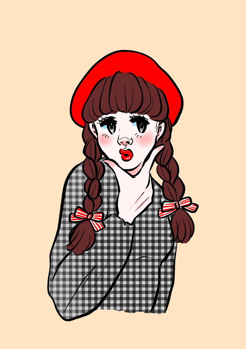 1girl solo hat braid twin braids brown hair red headwear  illustration images