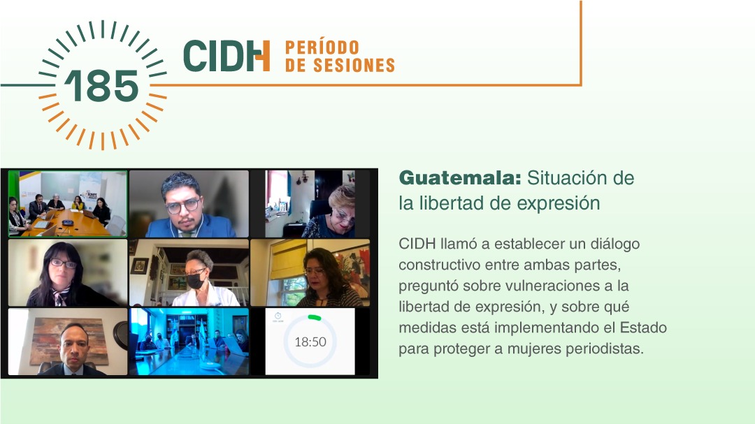 #CIDH #Audiencias | #Guatemala Organizaciones expresaron preocupación por periodistas y comunicadores y alegaron retrocesos en #LibertadExpresión. El Estado indicó que existen garantías, medidas de protección con apego a #DerechosHumanos. #185PeríodoCIDH⏯️ bit.ly/3DAncPD
