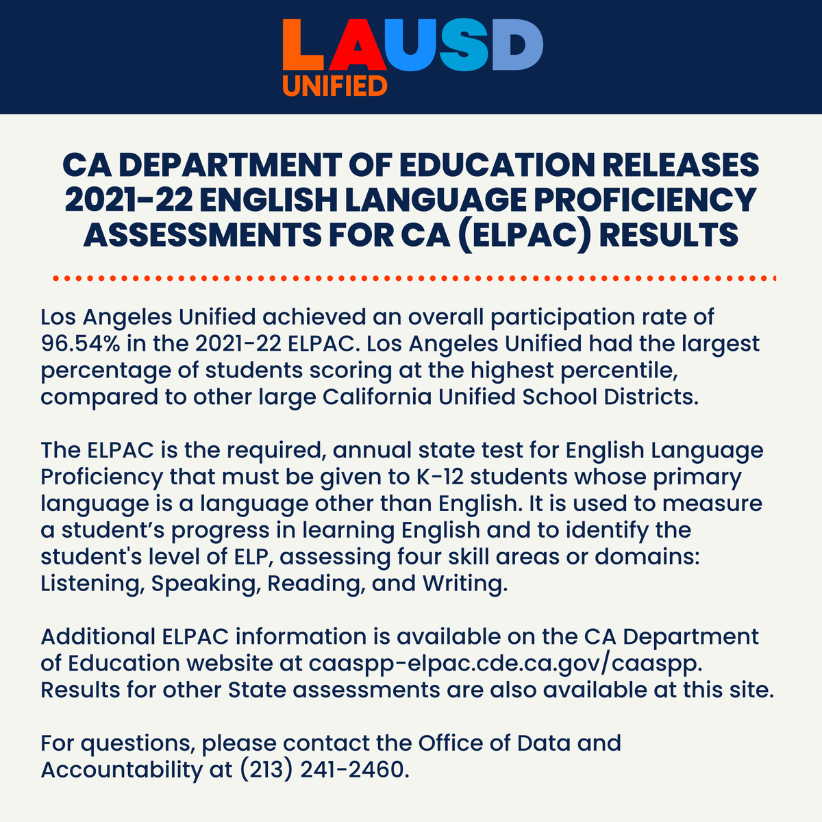 CA Department of Education <a href="/CADeptEd/">CA Department of Education</a> Releases 2021-22 English Language Proficiency Assessments for CA (ELPAC) Results