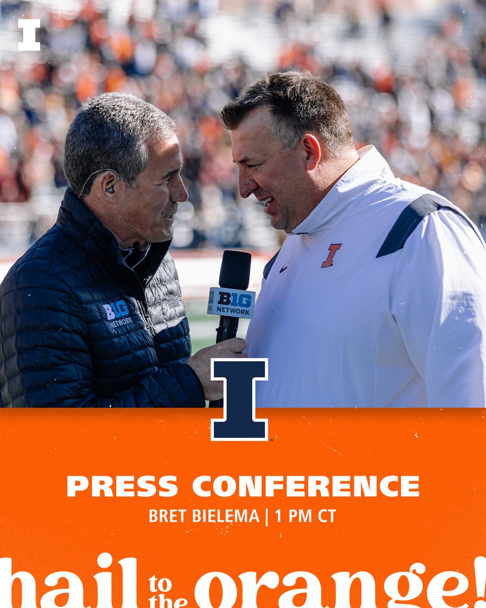 Coach @BretBielema's press conference will be live today at 1 p.m. CT. Watch at FightingIllini.com/watch #Illini // #HTTO // #famILLy