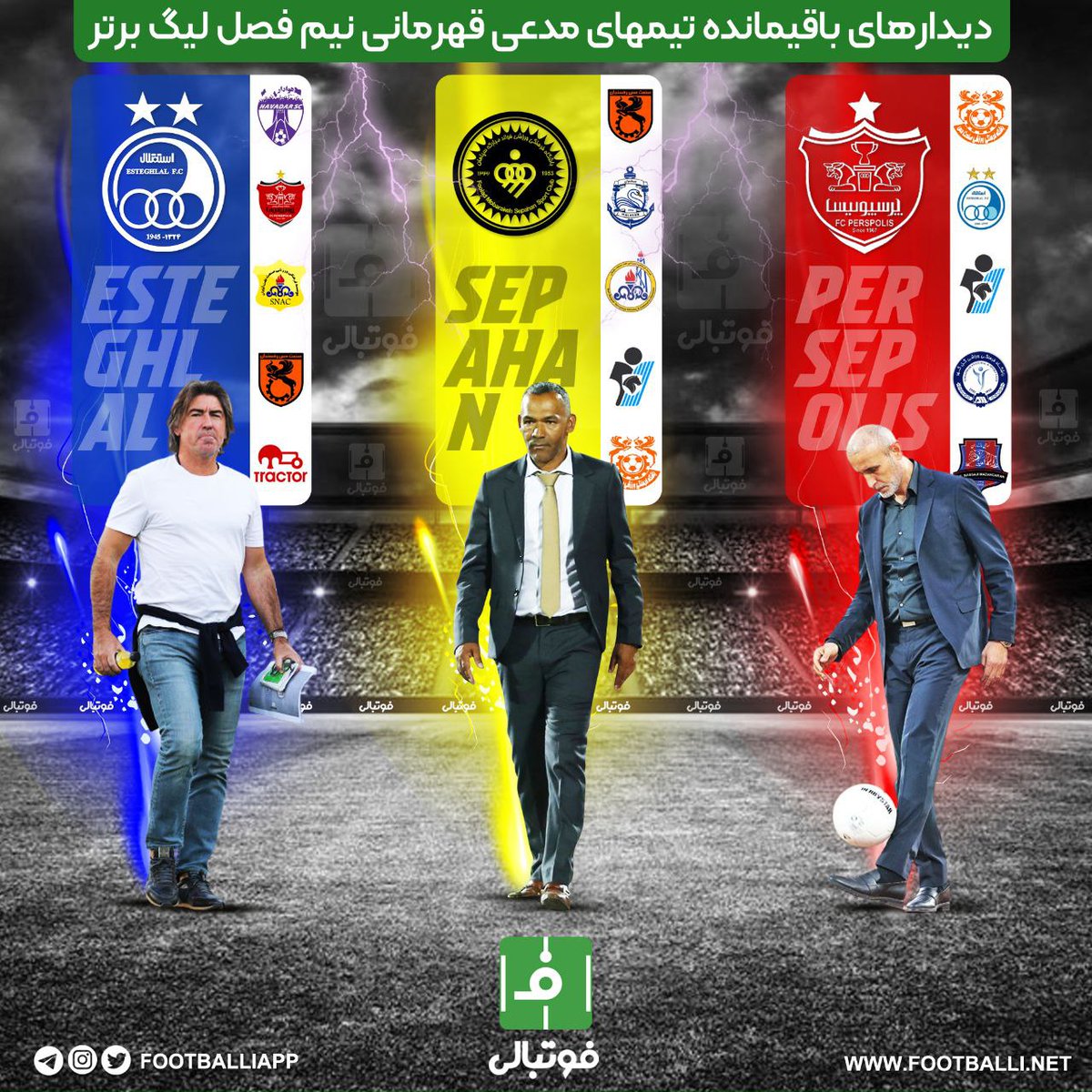 #اینفوگرافی

دیدارهای باقیمانده #پرسپولیس #سپاهان و #استقلال تیمهای مدعی قهرمانی نیم فصل لیگ برتر 

#فوتبالی
#Footballi #FootballiApp