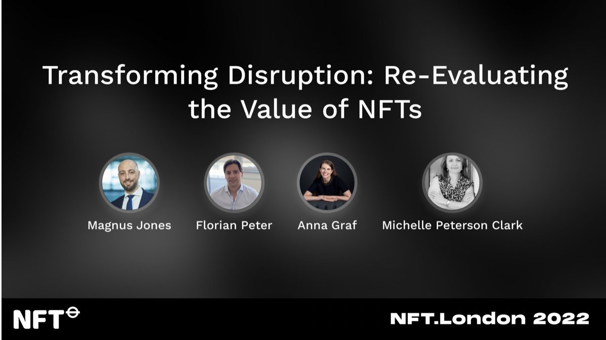 I'll be speaking with @themagnusjones @cmqueen101 on the Investing Track at #NFTLondon2022 about 'Transforming Disruption: Re-Evaluating the Value of NFTs' nftlondon.sessionize.com/session/376135