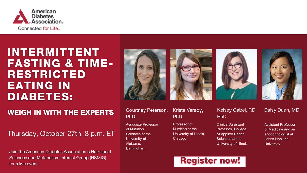 ADA_DiabetesPro's tweet photo. Join the ADA's the Nutritional Sciences &amp; Metabolism Interest Group (NSMIG) on Thursday, October 27th at 3pm (ET) for an one-hour panel discussion/Q&amp;A session related to how intermittent fasting and time-restricted eating impact our patients with diabetes. https://t.co/DLorZcUbbg https://t.co/Aqfy3wzwN4