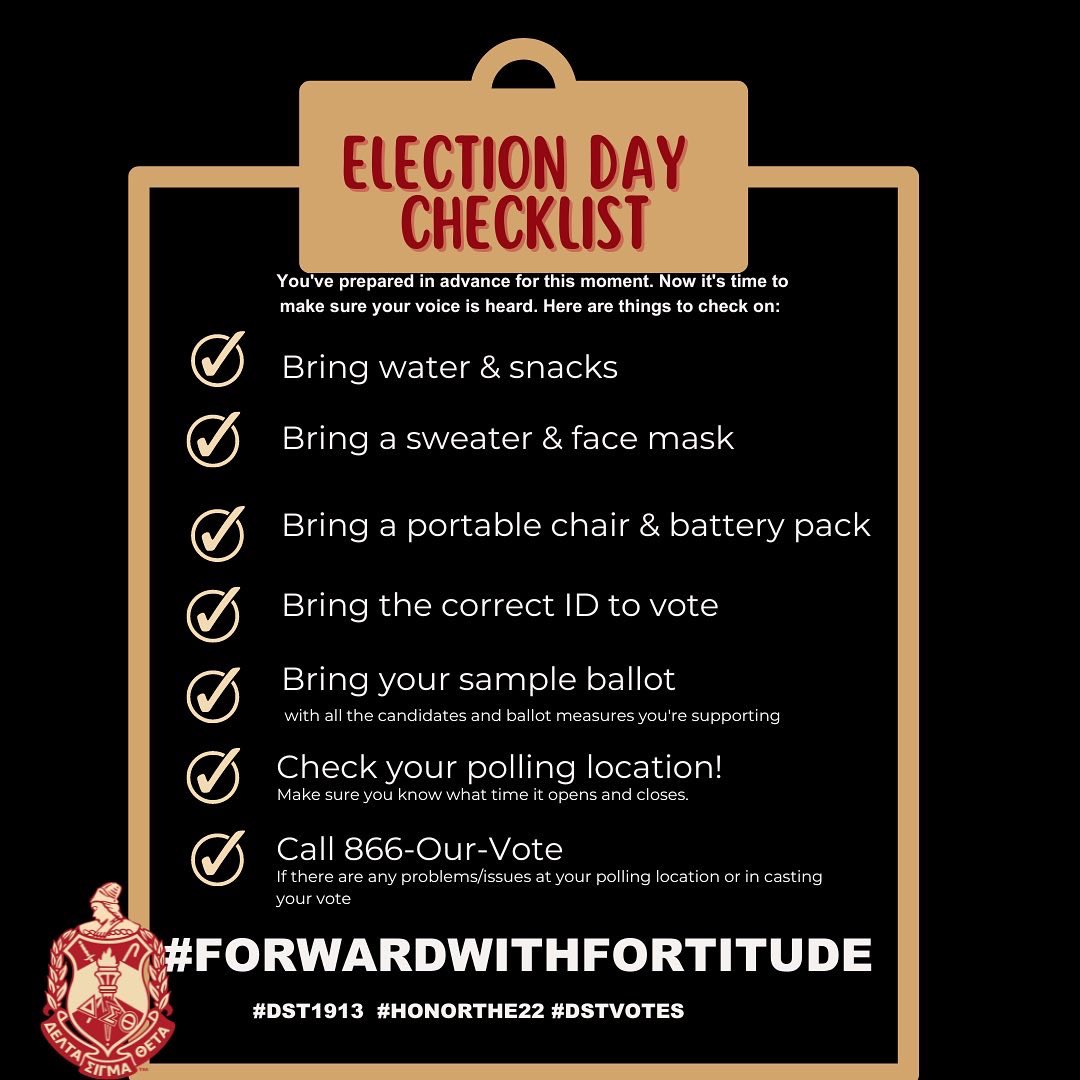 Voting Checklist - You've made your plan, now make your checklist? Better yet use our checklist! Share with family and friends! #DSTVotes #HonorThe22 #ForwardwithFortitude