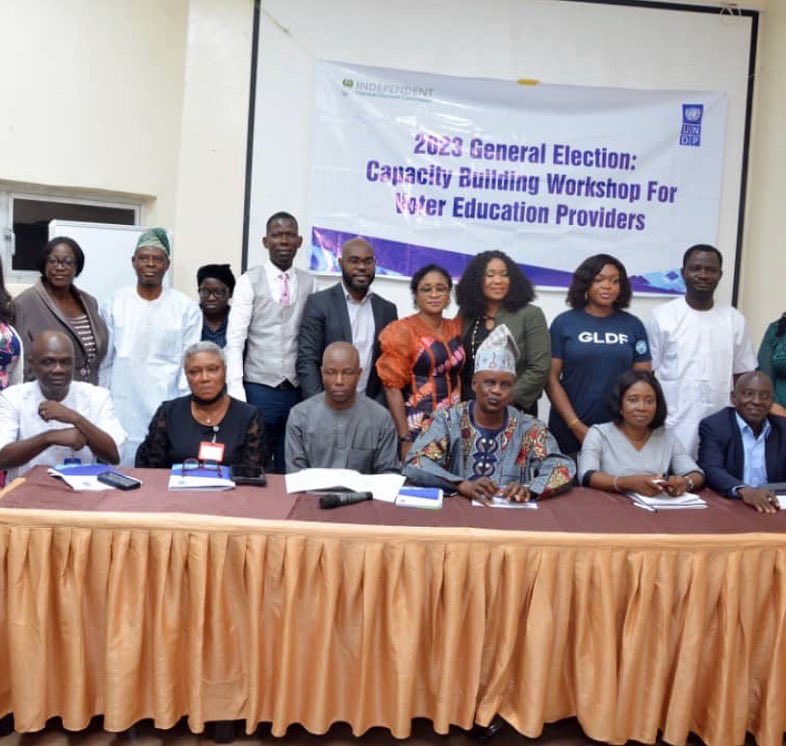 gldf_nigeria's tweet photo. A One Day Workshop by @inecnigeria for Voter Education Providers across the Federation in collaboration with @UNDPNigeria
Hold on Monday 24th Oct 2022 in the ancient City of Ibadan.
GLDF fully represented.
Very informative and interactive sessions.
#gldfpvcdrive https://t.co/hdUueFbZts