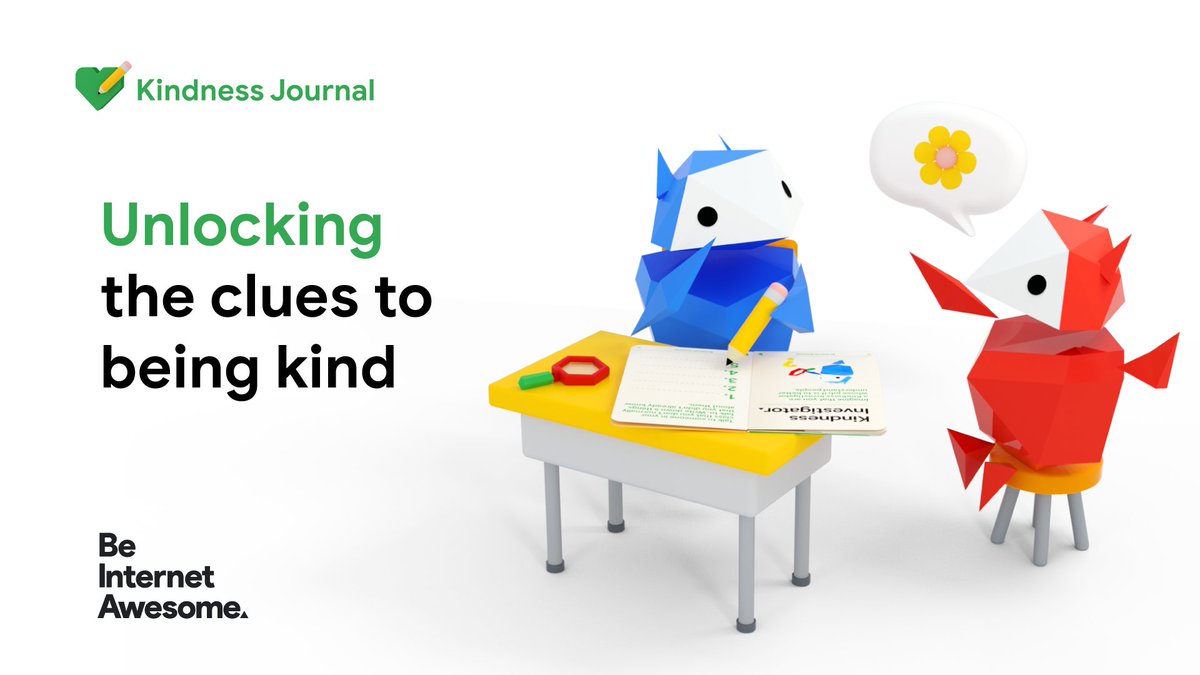GoogleForEdu's tweet photo. 🕵️ Kindness Investigators are brave, friendly and kind.

During #NationalBullyingPreventionMonth encourage students to step outside of their friend group and get to know someone new with #BeInternetAwesome's Kindness Journal. https://t.co/vz57f1Iw8G https://t.co/0kndiAe5aE