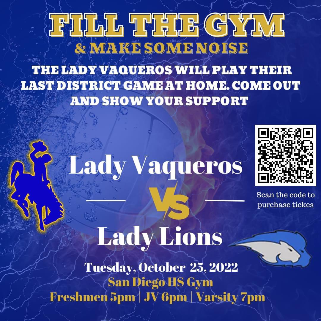 Let’s FILL THE GYM! Come out, be loud &amp; support your Lady Vaqueros Tuesday evening🏐🔥