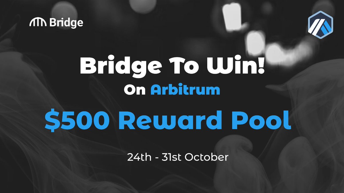 bridgenetwork0x's tweet photo. As one ends, another begins...  
Bridge to @arbitrum to be 1 of 5 lucky winners to collect $100! 🎁

More transactions = more entries!

Read more to join!👇
https://t.co/K2ChXPrAPb https://t.co/tprJknipBH