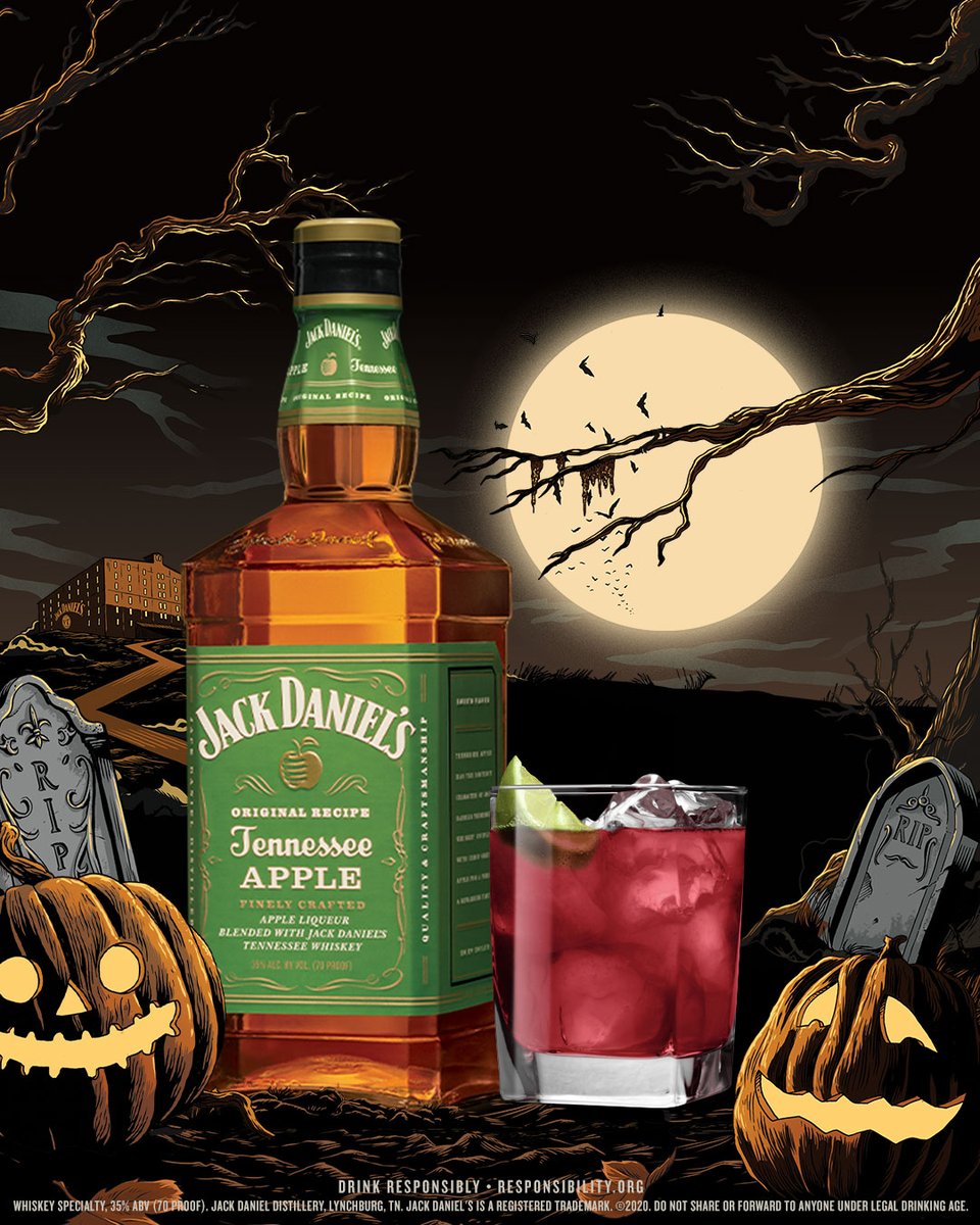 Raise up a perfect companion for a crisp Halloween night. Jack Apple Cranberry • 1.5oz Jack Apple • 4oz cranberry juice • Garnish with lime