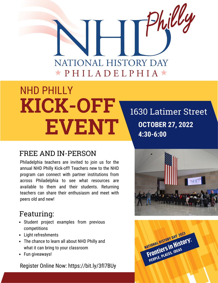 NHDPhilly's tweet photo. Join us for the NHD Philly Kick-Off Event, this Thursday, October 27th from 4:30-6:00 at 1630 Latimer Street, Philadelphia, PA! https://t.co/VTF2EzXFWp